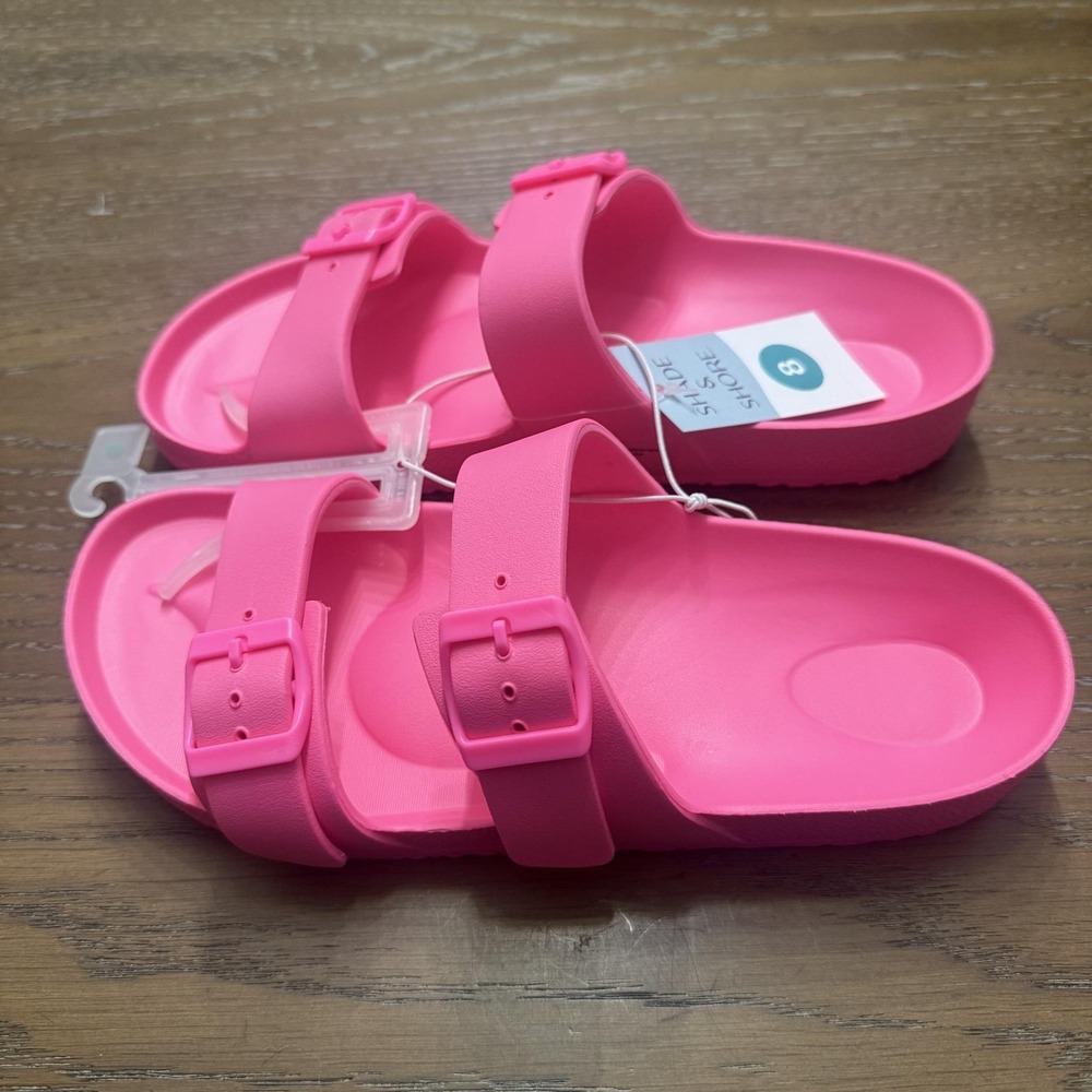 Shade & Shore Sandals Womens Size 8 Pink Slide Double Strap Waterproof Comfort - Picture 3 of 5